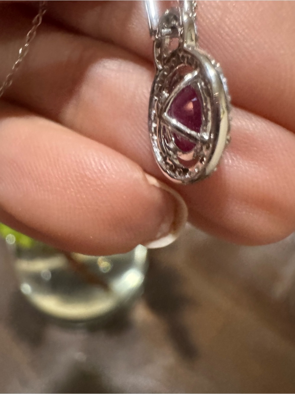 Vintage 1CT Natural Ruby & Diamonds Halo Pendant Necklace 10K White Gold - Picture 11 of 17